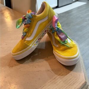Vans Kids Yellow Sneakers with Multicolor Laces